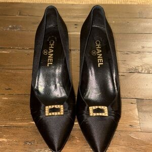 CHANEL Black Heels with Gold Buckle